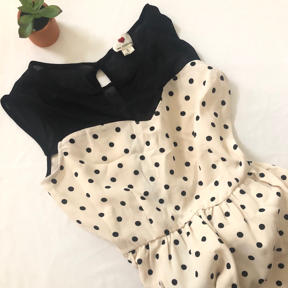 One Clothing dress - ivory with black polka dots dress